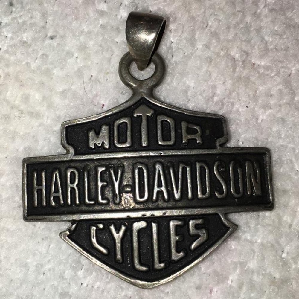 Large Sterling Silver Harley Davidson Shield Pendant